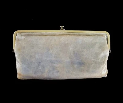 Bolso sin asas Hobo Lauren Cartera Lobo Gris Cuero Enmarcado Envejecido Doble Kisslock Foto 1 de 4