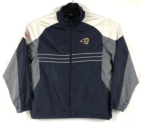 REEBOK St Louis Rams NFL Team SI full-Zip JACKET Windbreaker Mens L Blue Cover
