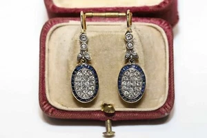 Victorian Drop Dangle Earrings  2.60Ct Simulated Sapphire 14K Yellow Gold Plated - Bild 1 von 7
