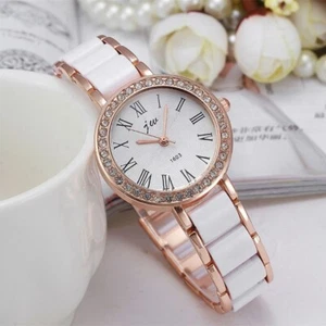 Roségold Damen Diamant Kristall Edelstahl Armband Quarz Armbanduhr - Bild 1 von 3