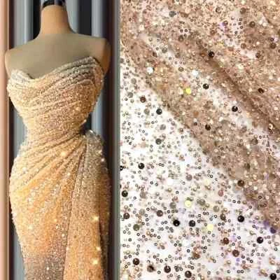 High Quality Shiny Sequin Mesh Lace Fabrics For Bridesmaid Dress Curtains Bodice - Image 1 of 4