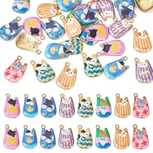 32x Light Gold Bag with Cat Charm Alloy Enamel Pendants Jewelry Making 22.5x14mm - Picture 1 of 7