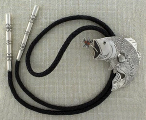 Bass Fish With Dragonfly Bolo Tie By Navajo Artist Lee Charley - Picture 1 of 4