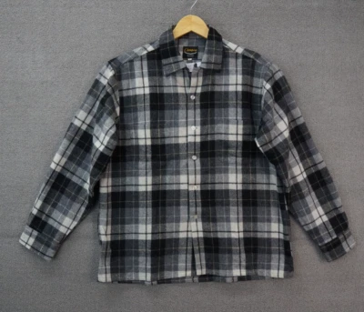 复古 Champion 衬衫格子法兰绒男式黑色灰色 L 码 — 第 1/4 张图片