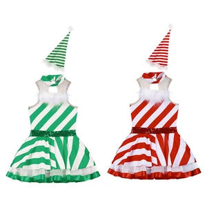 Kids Girl's Leotard Dresses With Hat Fancy Xmas Dress Party Shiny Costume Cute - Picture 1 of 22