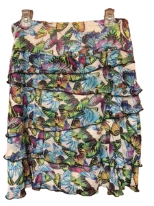 ALBERTO MAKALI 10 WOMEN'S COLORFUL BUTTERFLIES CHIFFON FLUTTER TIERED SKIRT - Picture 1 of 3