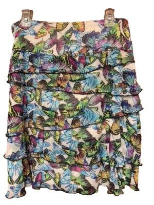 ALBERTO MAKALI 10 WOMEN'S COLORFUL BUTTERFLIES CHIFFON FLUTTER TIERED SKIRT - Image 1 of 3