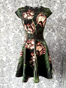 Ladies Stunning Green Ted Baker Floral Skater Dress (UK 8) - Size 1 - Picture 1 of 10