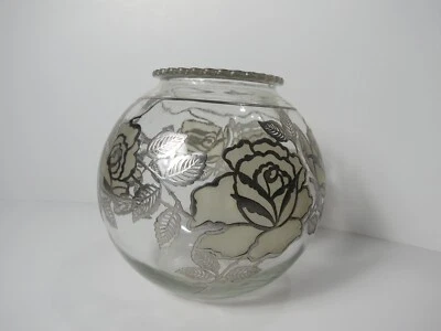 Jarrón National Silver Deposit Ware Co vidrio plata rosas esmeriladas ¡RARO! Foto 1 de 4