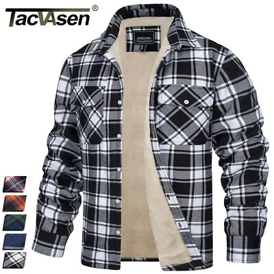 Para hombres Sherpa Forrado Franela Camisa Chaqueta Algodón Cuadros Invierno Cálido Informal Abrigos Foto 1 de 4