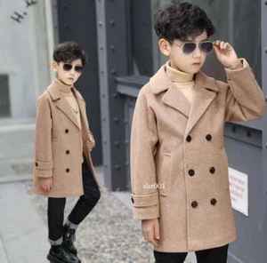 New Kids Child Woolen Jacket Casual Boys Warm Coats Long Thick Woolen Outerwear - Picture 1 of 26