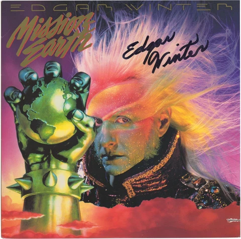 Edgar Winter Autographed Missing Earth Album BAS Cover