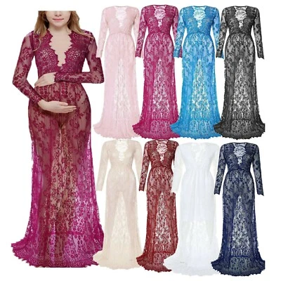 Pregnant Women Dress Maternity Lace Sexy Gown V-Neck For Photography Photo Shoot - Image 1 of 4