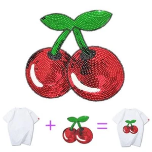 Red Cherry Sequined Patches Sew On Clothing Women Top Shirt Fruit Patching - Picture 1 of 14
