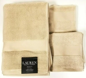 3 PC RALPH LAUREN WESCOTT BEIGE SAND,WTH STONE COTTON BATH,HAND TOWEL,WASH CLOTH - Picture 1 of 9