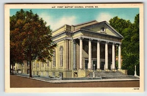 First Baptist Church Athens Georgia Postcard Unposted Vintage Linen Building - Picture 1 of 2