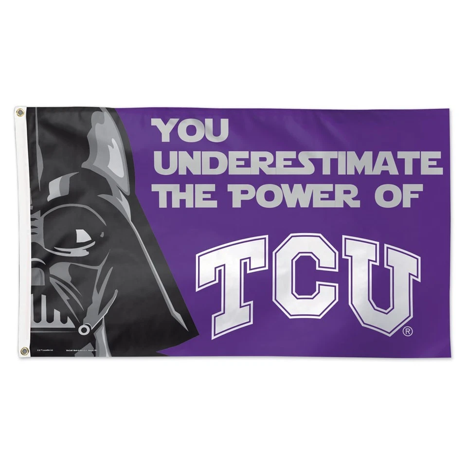 TCU HORNED FROGS STAR WARS YOU UNDERESTIMATE THE POWER OF 3X5 DELUXE FLAG - Image 1 of 1