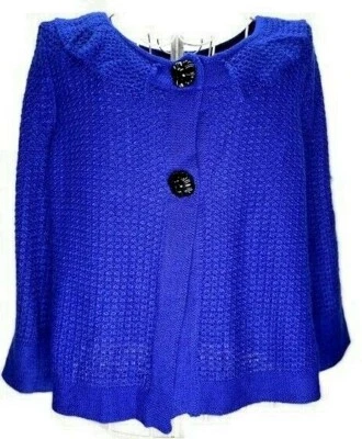 Suéter RQT Mujer Talla Pequeña Azul Volantes Mangas Campana Cárdigan Frontal A Presión Nuevo con Etiquetas Foto 1 de 4