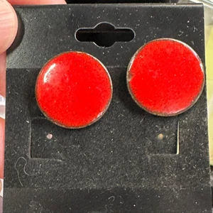 Earrings Screw-On Orange/Red Circle Disk Vintage M-6448 AS IS - Picture 1 of 1