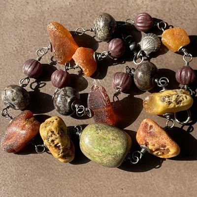 Handmade Raw Amber Vintage Turquoise, brecciated jasper, Czech glass - Image 1 of 4