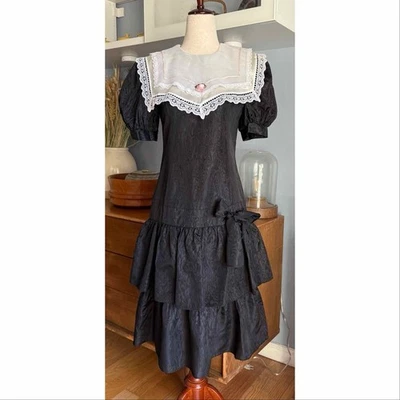 Vintage Gunnie Sax Jessica McClintock Dress Sz 10 Taffeta Ruffle Victorian Goth - Image 1 of 4