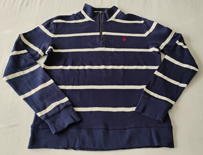 Polo Ralph Lauren 1/4 Zip Pullover Boys Sz L(14-16) Blue/White Striped Pony - Image 1 of 4