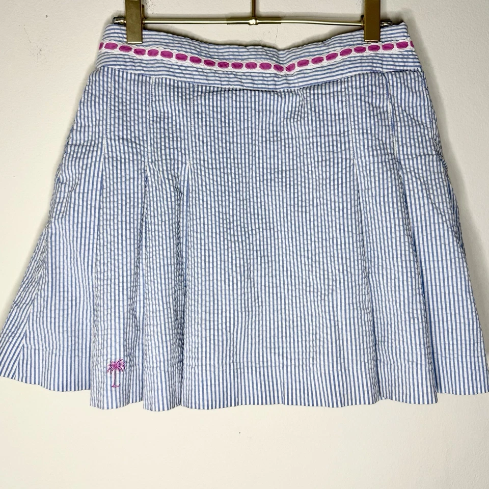 Minifalda Lilly Pulitzer Seersucker azul a rayas plisada talla 0 Summer Resort Foto 1 de 4