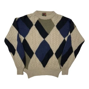 Vintage Boston Traders Sweater Sz M Geometric Wool Fisherman 90s Crewneck - Picture 1 of 8