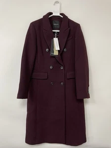 Forever New Chandelle Double Breasted Coat Longline Black Rose/Burgundy Size 10 - Picture 1 of 16