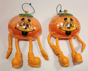 2 Stück 90er Halloween Jack O’Lantern Kürbis Süßigkeiten Halter Biegsame Arme Beine mit Süßigkeiten - Bild 1 von 6
