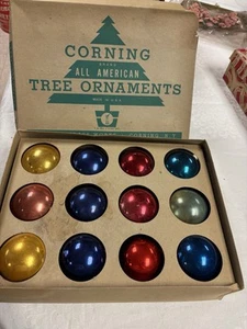 Pre WW2 Corning Box W 12 Glas Weihnachtsschmuck Made In USA Of A Caps - Bild 1 von 6