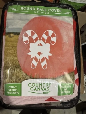 COUNTRY CANVAS Christmas Candy Cane Holiday Bale Round Roll Cover Ranch & Farm - Image 1 of 4