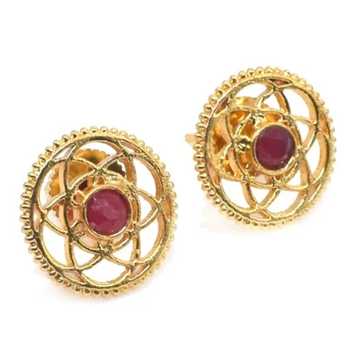 Pendientes Chakra Flor Joyería Moda Piedras Preciosas Rubí Chapado en Oro B238 Foto 1 de 4