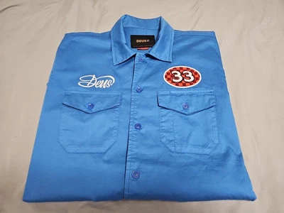Camisa Deus Ex Machina Foreman Azul Real Abotonada Estilo Mecánico S/S Talla Mediana  Foto 1 de 4