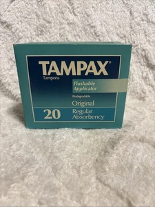 VINTAGE 90's TAMPAX 20 Original Regular TAMPONS BOX FlushableApplicator 1992 New - Picture 1 of 6