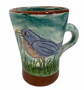 Vogel Becher Redware Keramik Aquarell signiert Keramik Handarbeit Wurmkunst Kaffeetasse - Bild 1 von 12