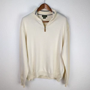 EDDIE BAUER Men's Sweater XL Ivory 1/4 Zip Cotton Cashmere Blend Long Sleeve - Picture 1 of 11