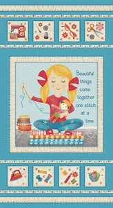 One Stitch at a Time Fabric Panel by Kim Dorste from Henry Glass - Picture 1 of 1