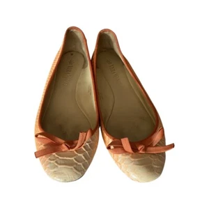 Vera Wang Peach Leather/Fabric Casual Bow Toe Slip On Flats Shoes Women's 8.5M - Picture 1 of 10