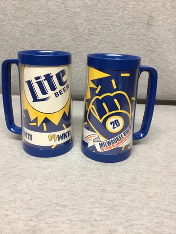 (2) MILWAUKEE BREWERS 20th Anniversary LITE BEER Mug Cup Stein  Vtg 1970 1989 Cover