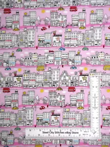 City Shop Pink Shopping Cotton Fabric Timeless Treasures Shops C7937 By Yard - Picture 1 of 1