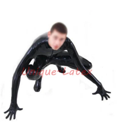 942  Latex Catsuit Men Rubber Unitard with gloves socks FRONT ZIP - Image 1 of 3