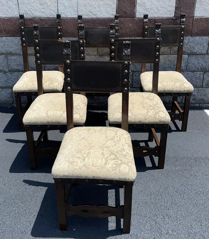 Set Of 6 Antique Carved Walnut Side Chairs 44” X 19” X 17” Cover