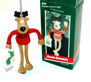 Adorno de recuerdo de Navidad 1989 Hallmark RODNEY REINDEER brazos y piernas flexibles - Imagen 1 de 7