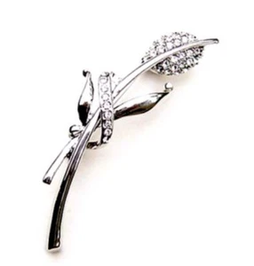 Sparkly silver tone flower brooch pin made with Swarovski crystal  - Picture 1 of 1