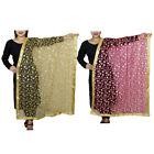 Indian Net Dupatta Embroidery Beads Gotta Patti Chunni Scarves For Wedding Party