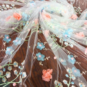 Embroidery Lace Fabric Floral Mesh Tulle Dress Skirt DIY Curtain Craft 1 Yard - Picture 1 of 28