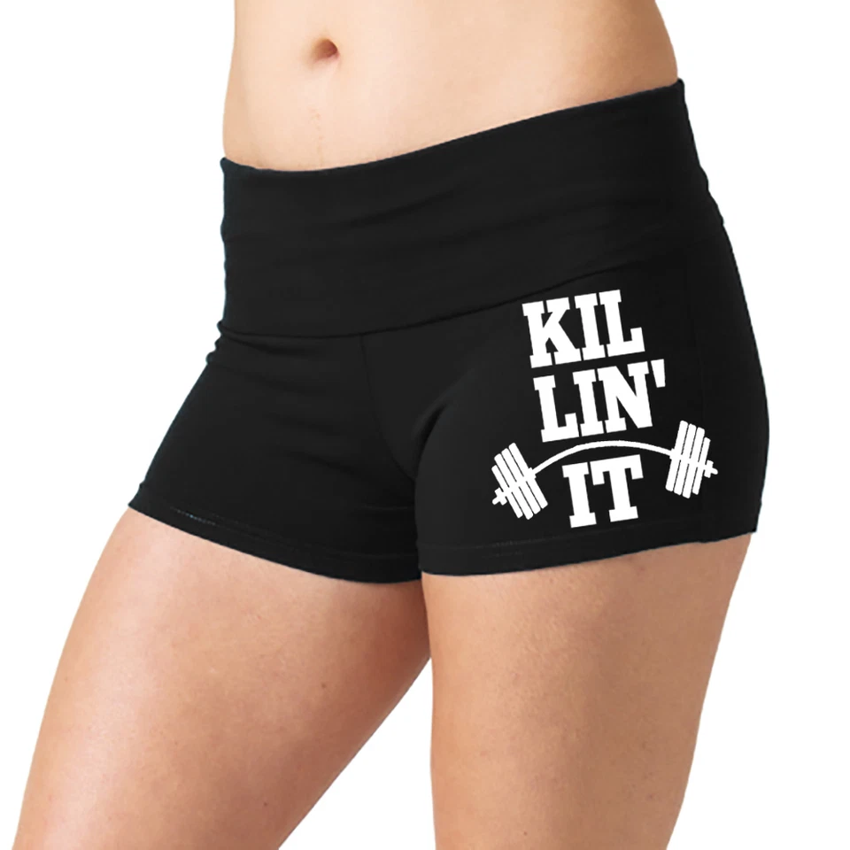 Juniors Killin It Weights Yoga Shorts Black Booty Dance Gym Workout Legging V280 - Image 1 of 1