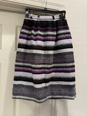 Oscar de la Renta Falda Punto Rayas Negro Gris y Morado Talla XS/S Foto 1 de 4