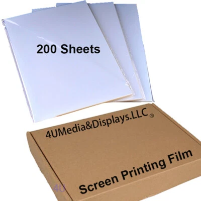 4UMEDIA&DISPLAYS Waterproof Inkjet Transparency Film 200 Sheets for SILK SCREEN PRINTING